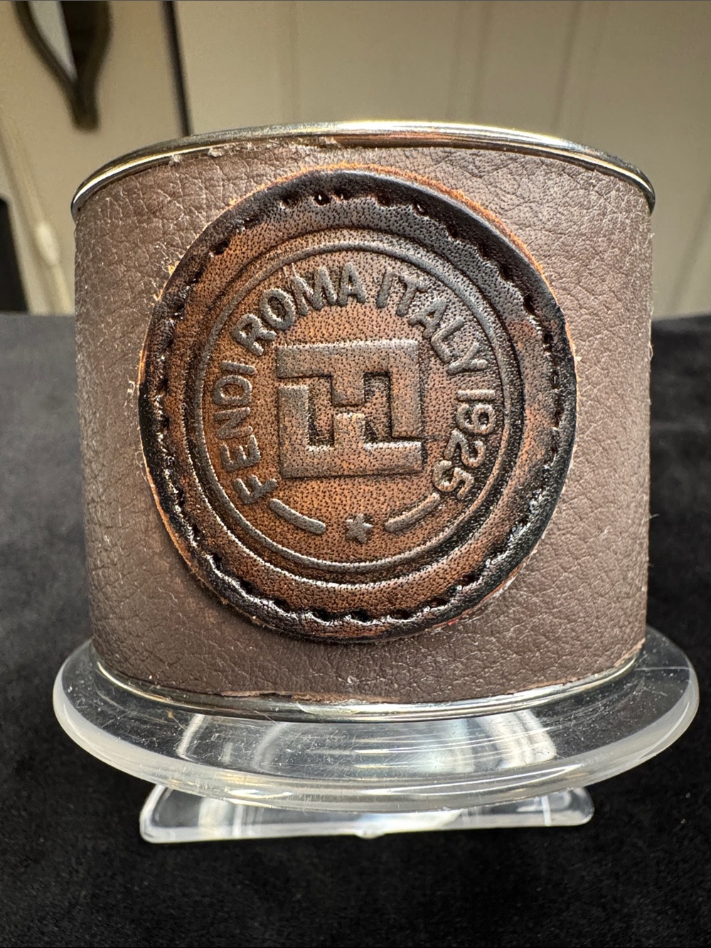 Brown Leather Embossed 2" Cuff Bracelet